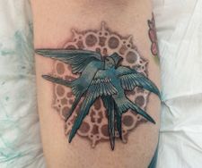 swallows birds tattoo leg piece mandala colour manchester